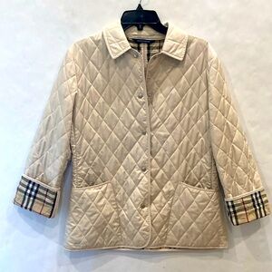Burberry Cream Tan Quilted Nova Check Jacket Small